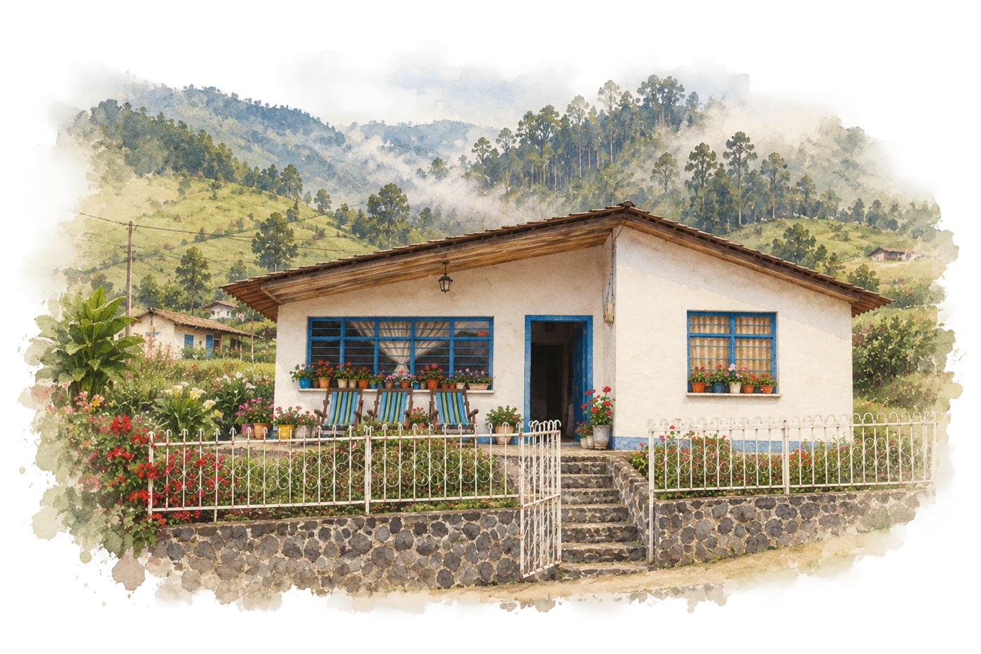 Pedacito de Cielo, the family's country house, with its garden and mountain view